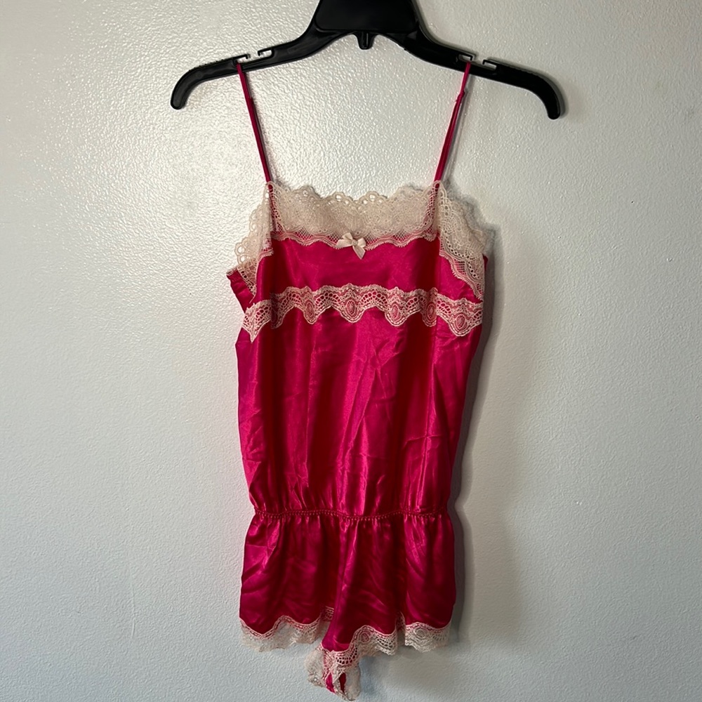vintage Victoria’s Secret, hot pink lingerie, lacy, romper, sleepwear sexy small